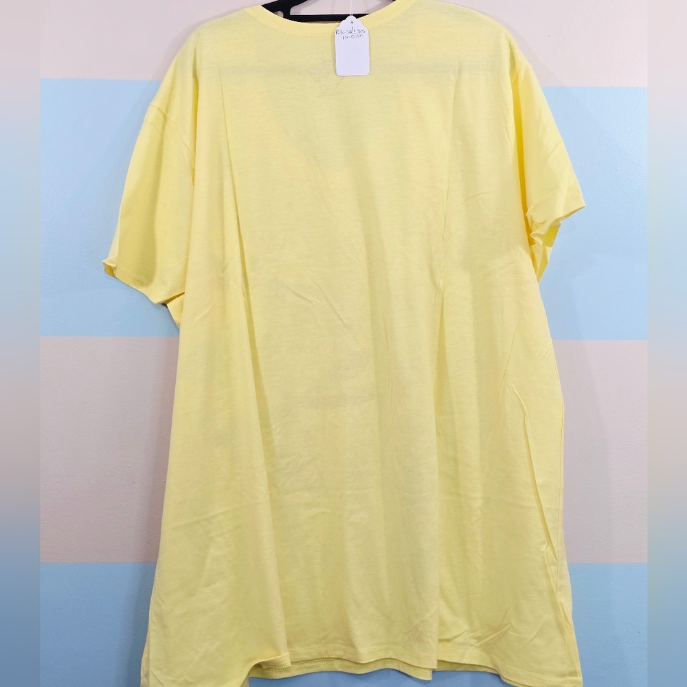 NWOT Just My Size Yellow V-Neck Tee with Blue, Green & Purple Floral Dragonfly - Picture 6 of 8